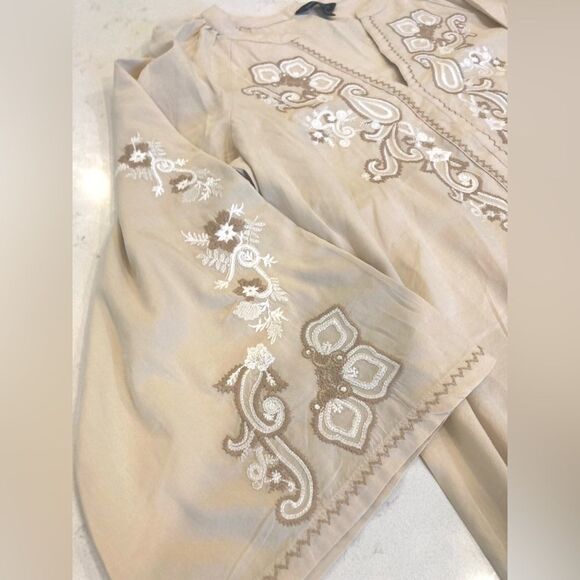 Banana Republic Embroidered Boho Long Bell Sleeve Mini Tunic Dress Small Petite - Picture 7 of 13